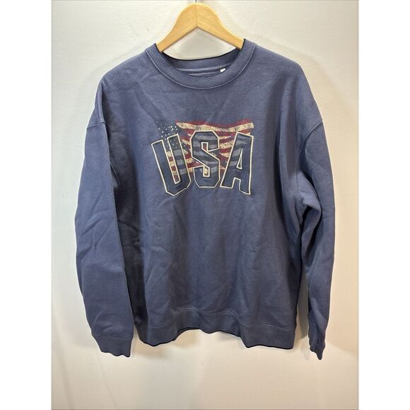 Croft & Barrow Crew Neck Navy BlueSweatshirt Mens Size Medium‎ America USA Flag - Picture 1 of 10